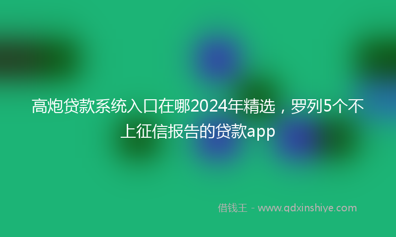 高炮贷款系统入口在哪2024年精选，罗列5个不上征信报告的贷款app
