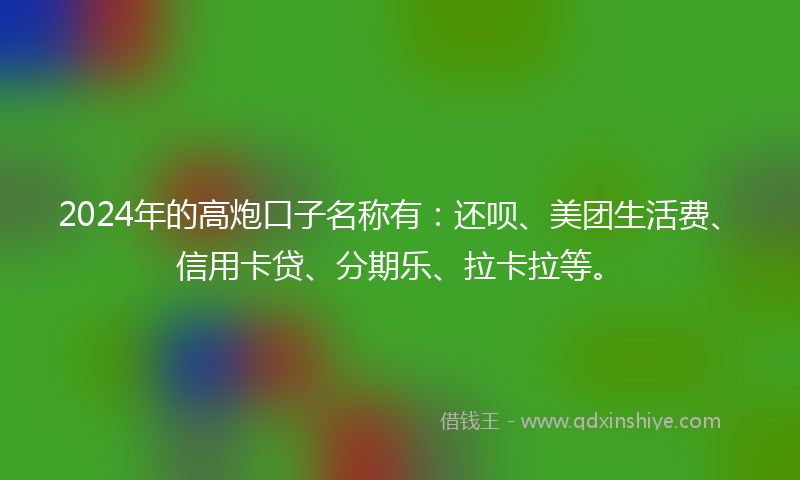 2024年的高炮口子名称有：还呗、美团生活费、信用卡贷、分期乐、拉卡拉等。