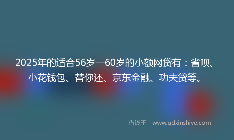 2025年的适合56岁一60岁的小额网贷有：省呗、小花钱包、替你还、京东金融、功夫贷等。