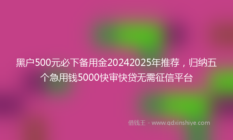 黑户500元必下备用金20242025年推荐，归纳五个急用钱5000快审快贷无需征信平台