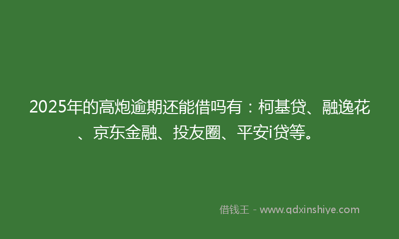 2025年的高炮逾期还能借吗有：柯基贷、融逸花、京东金融、投友圈、平安i贷等。