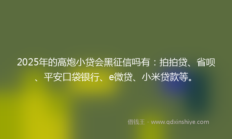 2025年的高炮小贷会黑征信吗有：拍拍贷、省呗、平安口袋银行、e微贷、小米贷款等。