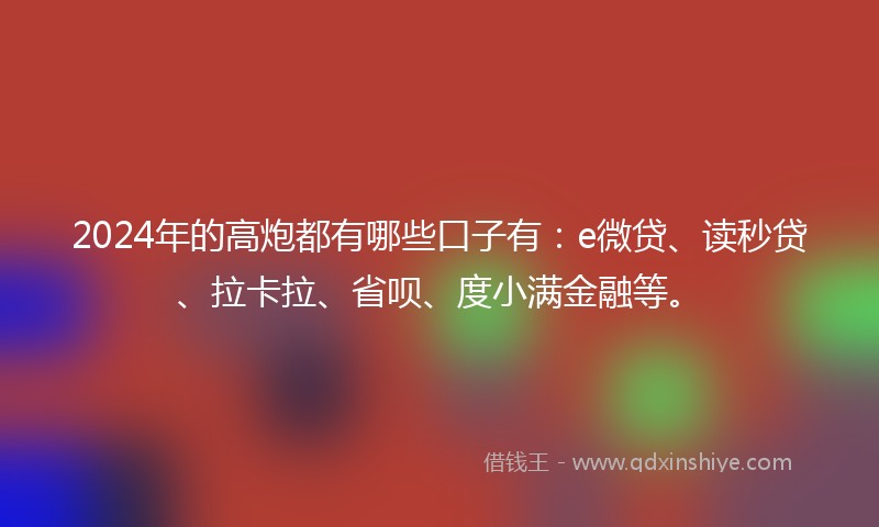 2024年的高炮都有哪些口子有：e微贷、读秒贷、拉卡拉、省呗、度小满金融等。