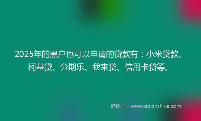 2025年的黑户也可以申请的贷款有：小米贷款、柯基贷、分期乐、我来贷、信用卡贷等。
