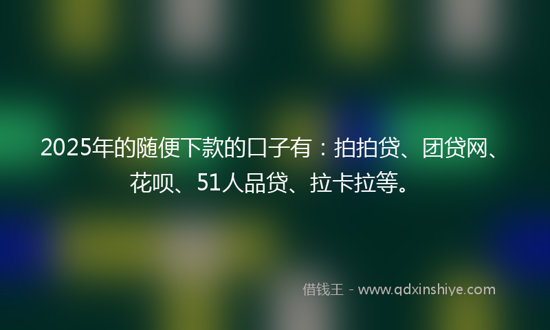 2025年的随便下款的口子有：拍拍贷、团贷网、花呗、51人品贷、拉卡拉等。