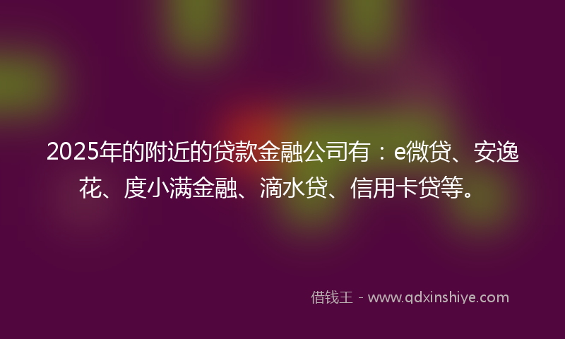 2025年的附近的贷款金融公司有：e微贷、安逸花、度小满金融、滴水贷、信用卡贷等。
