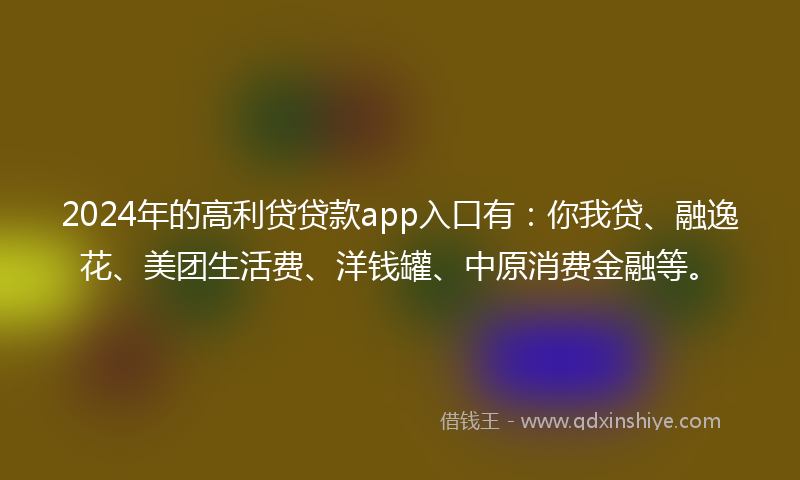 2024年的高利贷贷款app入口有：你我贷、融逸花、美团生活费、洋钱罐、中原消费金融等。