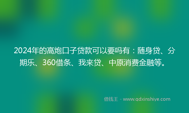 2024年的高炮口子贷款可以要吗有：随身贷、分期乐、360借条、我来贷、中原消费金融等。