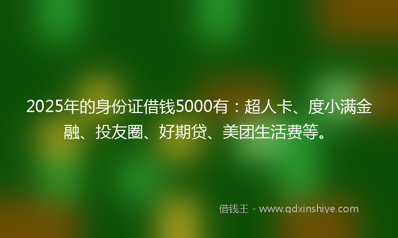 2025年的身份证借钱5000有：超人卡、度小满金融、投友圈、好期贷、美团生活费等。