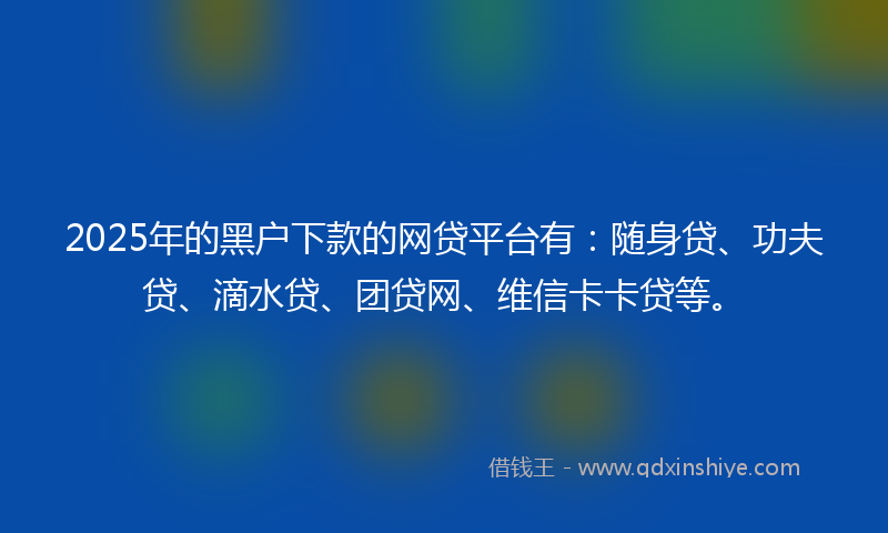 2025年的黑户下款的网贷平台有：随身贷、功夫贷、滴水贷、团贷网、维信卡卡贷等。