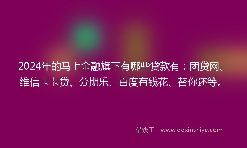 2024年的马上金融旗下有哪些贷款有：团贷网、维信卡卡贷、分期乐、百度有钱花、替你还等。