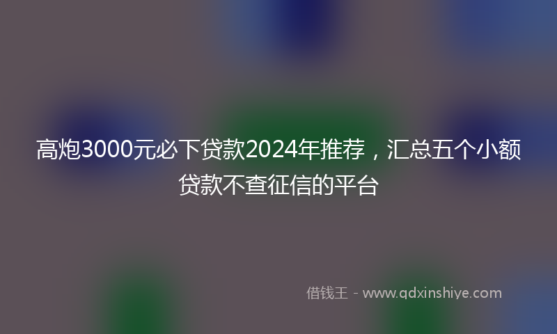 高炮3000元必下贷款2024年推荐，汇总五个小额贷款不查征信的平台