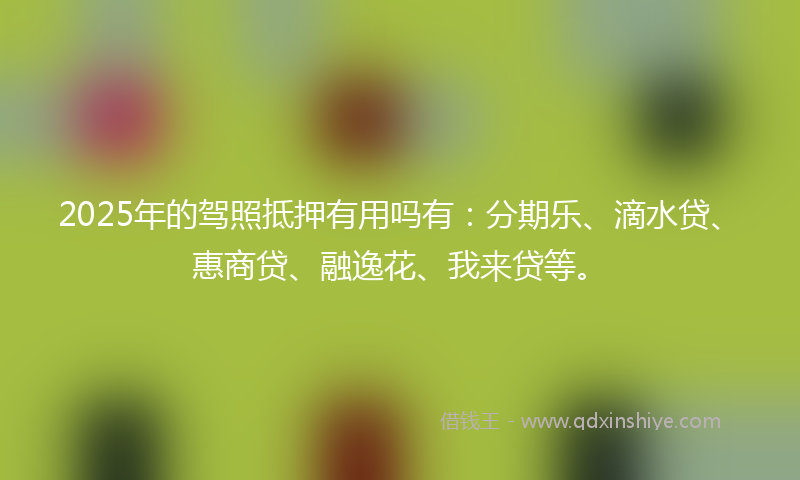 2025年的驾照抵押有用吗有：分期乐、滴水贷、惠商贷、融逸花、我来贷等。