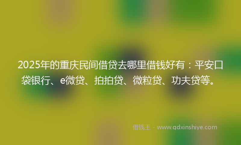 2025年的重庆民间借贷去哪里借钱好有：平安口袋银行、e微贷、拍拍贷、微粒贷、功夫贷等。