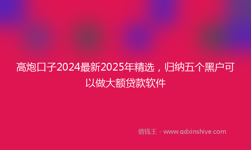 高炮口子2024最新2025年精选，归纳五个黑户可以做大额贷款软件
