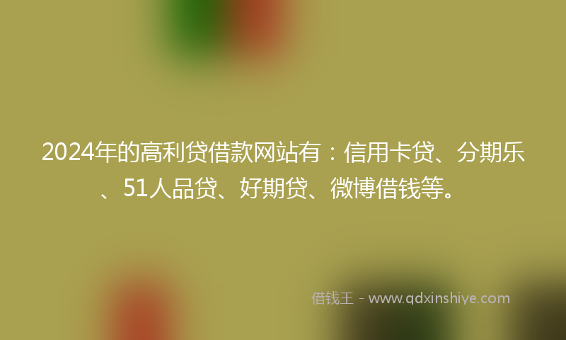2024年的高利贷借款网站有：信用卡贷、分期乐、51人品贷、好期贷、微博借钱等。