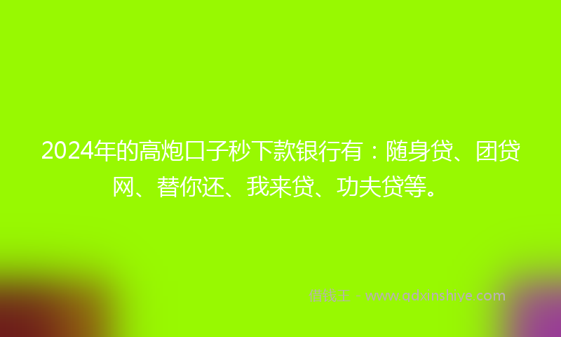 2024年的高炮口子秒下款银行有：随身贷、团贷网、替你还、我来贷、功夫贷等。