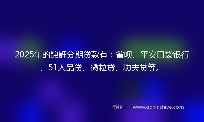 2025年的锦鲤分期贷款有：省呗、平安口袋银行、51人品贷、微粒贷、功夫贷等。