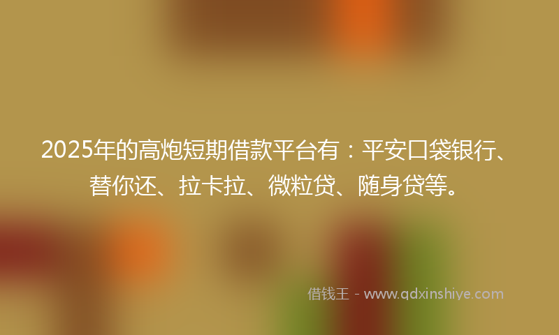 2025年的高炮短期借款平台有：平安口袋银行、替你还、拉卡拉、微粒贷、随身贷等。