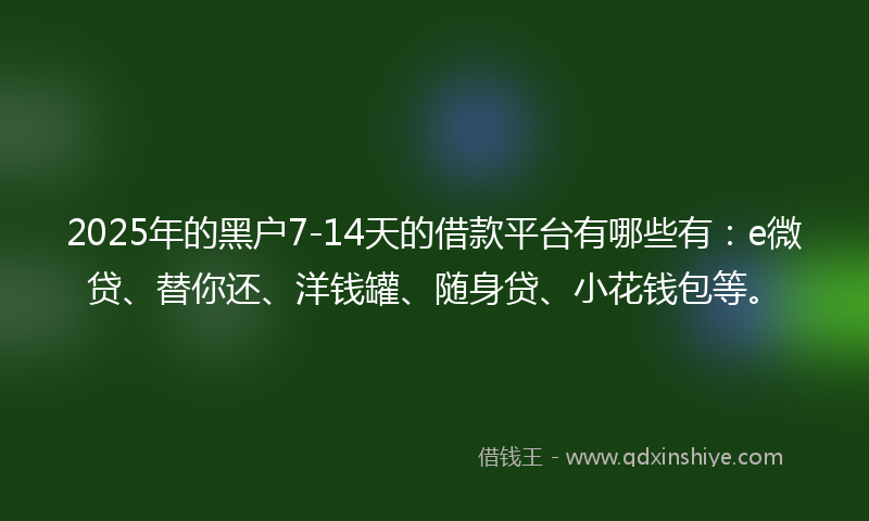 2025年的黑户7-14天的借款平台有哪些有：e微贷、替你还、洋钱罐、随身贷、小花钱包等。
