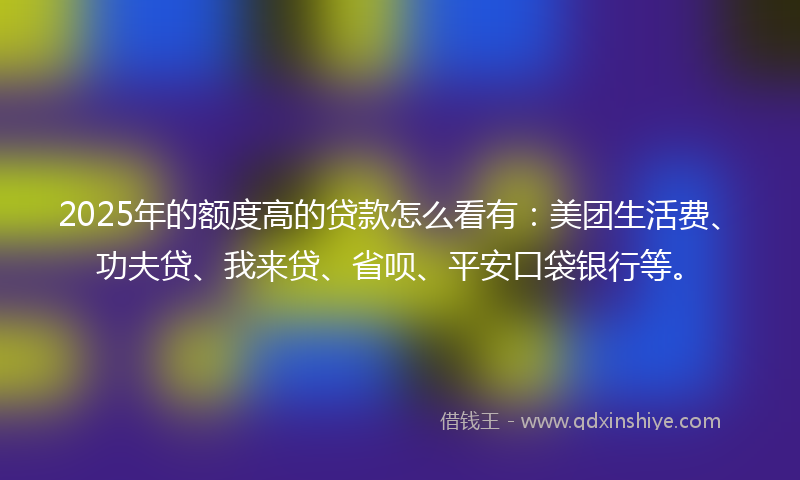 2025年的额度高的贷款怎么看有：美团生活费、功夫贷、我来贷、省呗、平安口袋银行等。