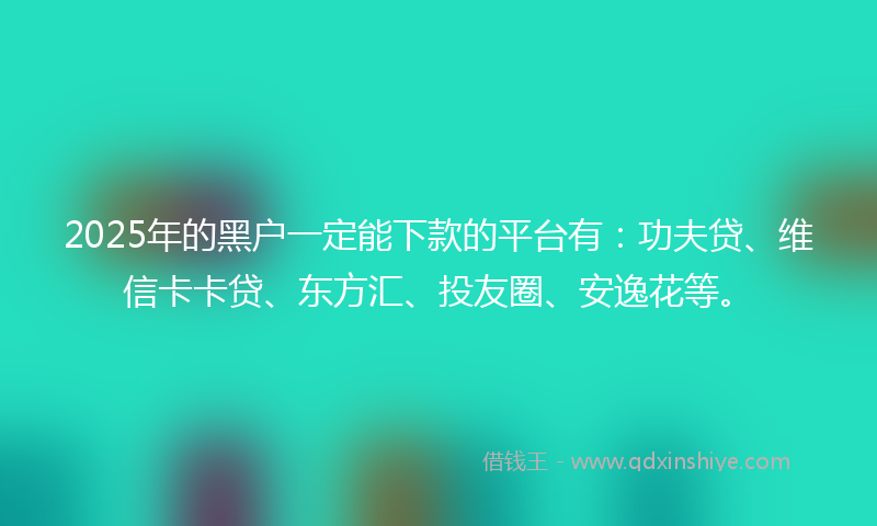 2025年的黑户一定能下款的平台有：功夫贷、维信卡卡贷、东方汇、投友圈、安逸花等。