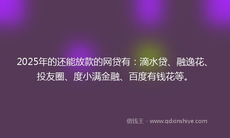 2025年的还能放款的网贷有：滴水贷、融逸花、投友圈、度小满金融、百度有钱花等。