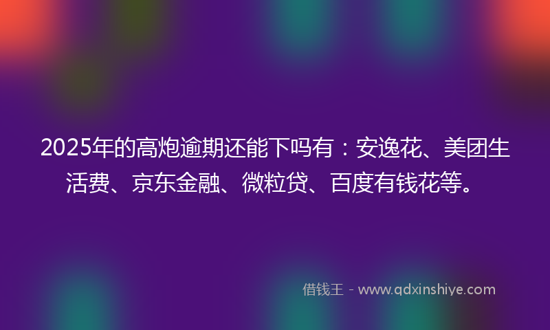 2025年的高炮逾期还能下吗有：安逸花、美团生活费、京东金融、微粒贷、百度有钱花等。