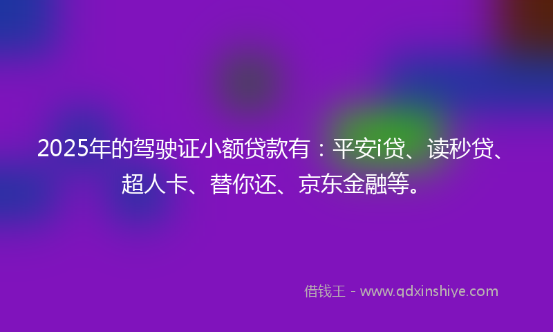 2025年的驾驶证小额贷款有：平安i贷、读秒贷、超人卡、替你还、京东金融等。