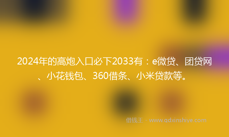 2024年的高炮入口必下2033有：e微贷、团贷网、小花钱包、360借条、小米贷款等。