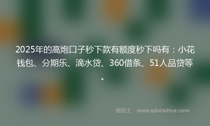 2025年的高炮口子秒下款有额度秒下吗有：小花钱包、分期乐、滴水贷、360借条、51人品贷等。