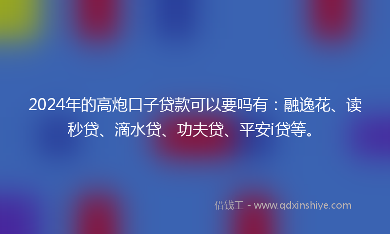 2024年的高炮口子贷款可以要吗有：融逸花、读秒贷、滴水贷、功夫贷、平安i贷等。