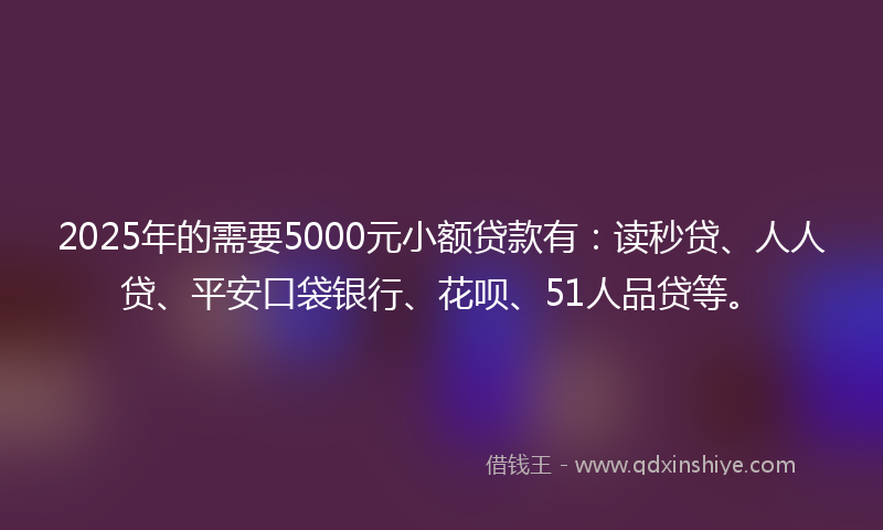 2025年的需要5000元小额贷款有：读秒贷、人人贷、平安口袋银行、花呗、51人品贷等。
