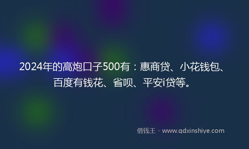 2024年的高炮口子500有：惠商贷、小花钱包、百度有钱花、省呗、平安i贷等。