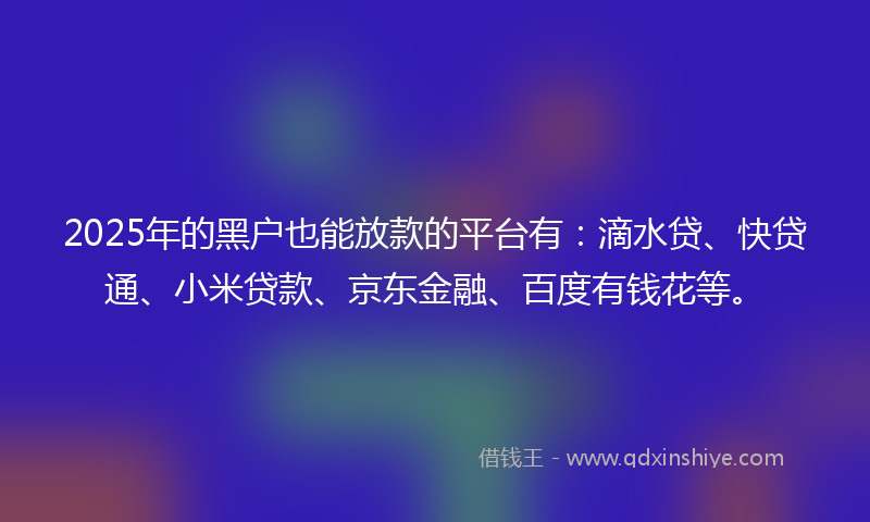 2025年的黑户也能放款的平台有：滴水贷、快贷通、小米贷款、京东金融、百度有钱花等。