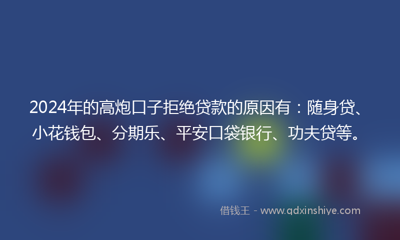 2024年的高炮口子拒绝贷款的原因有：随身贷、小花钱包、分期乐、平安口袋银行、功夫贷等。