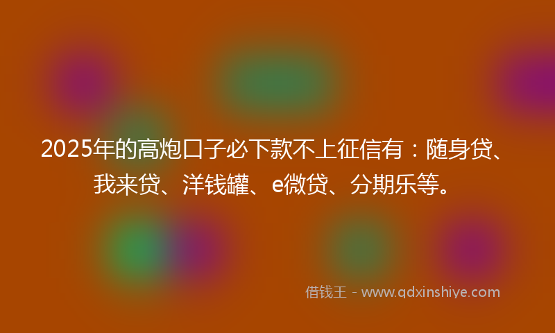 2025年的高炮口子必下款不上征信有：随身贷、我来贷、洋钱罐、e微贷、分期乐等。