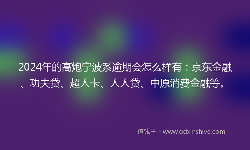 2024年的高炮宁波系逾期会怎么样有：京东金融、功夫贷、超人卡、人人贷、中原消费金融等。