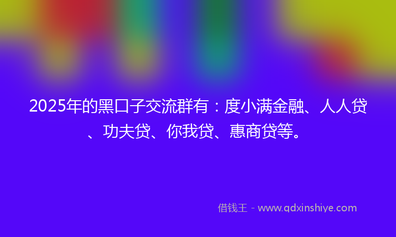 2025年的黑口子交流群有：度小满金融、人人贷、功夫贷、你我贷、惠商贷等。