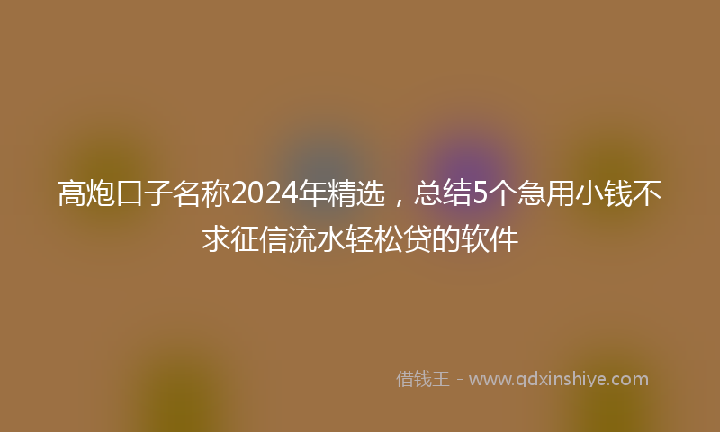 高炮口子名称2024年精选，总结5个急用小钱不求征信流水轻松贷的软件
