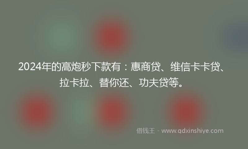 2024年的高炮秒下款有：惠商贷、维信卡卡贷、拉卡拉、替你还、功夫贷等。