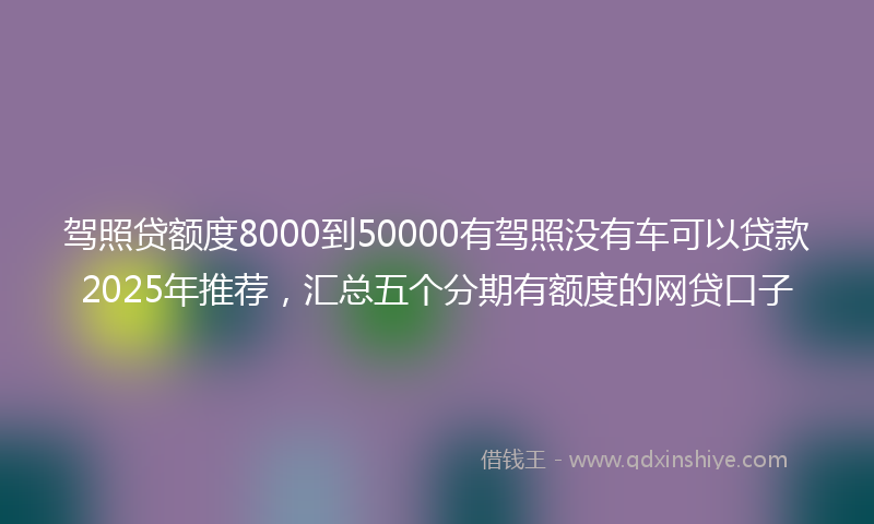 驾照贷额度8000到50000有驾照没有车可以贷款2025年推荐，汇总五个分期有额度的网贷口子