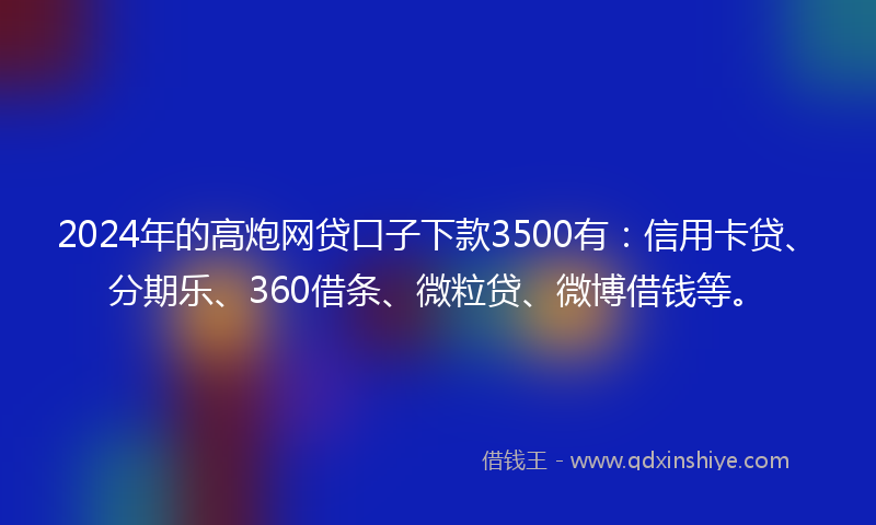 2024年的高炮网贷口子下款3500有：信用卡贷、分期乐、360借条、微粒贷、微博借钱等。