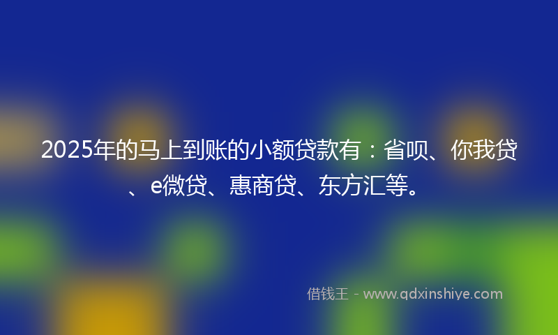 2025年的马上到账的小额贷款有：省呗、你我贷、e微贷、惠商贷、东方汇等。