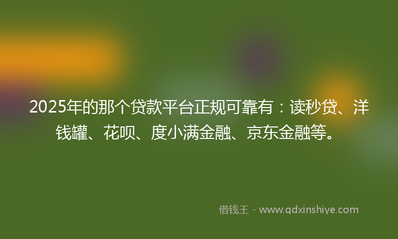 2025年的那个贷款平台正规可靠有：读秒贷、洋钱罐、花呗、度小满金融、京东金融等。