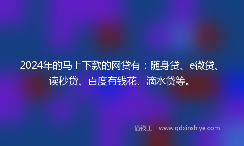2024年的马上下款的网贷有：随身贷、e微贷、读秒贷、百度有钱花、滴水贷等。