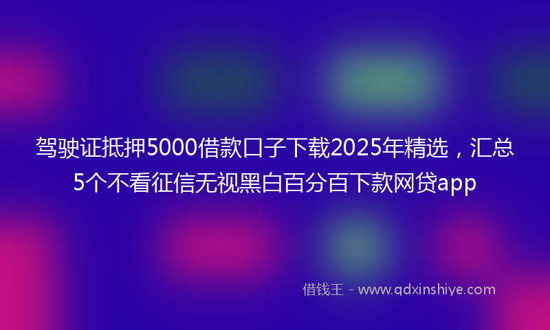 驾驶证抵押5000借款口子下载2025年精选，汇总5个不看征信无视黑白百分百下款网贷app