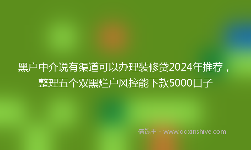 黑户中介说有渠道可以办理装修贷2024年推荐，整理五个双黑烂户风控能下款5000口子