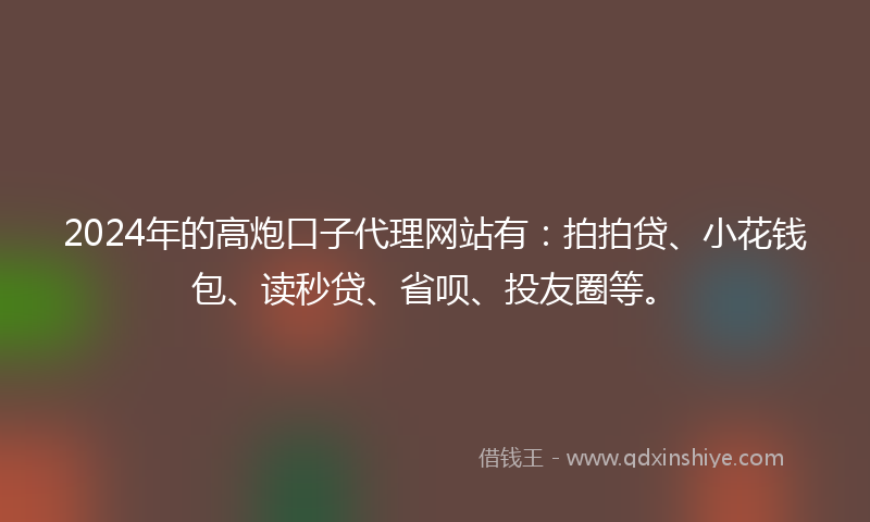 2024年的高炮口子代理网站有：拍拍贷、小花钱包、读秒贷、省呗、投友圈等。
