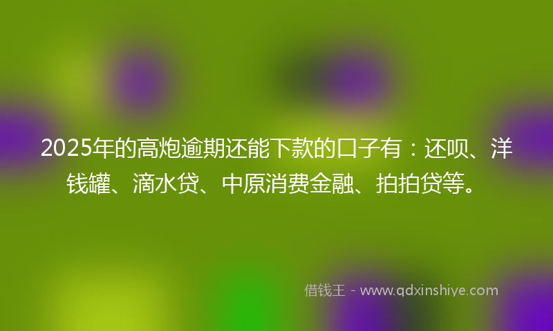 2025年的高炮逾期还能下款的口子有：还呗、洋钱罐、滴水贷、中原消费金融、拍拍贷等。